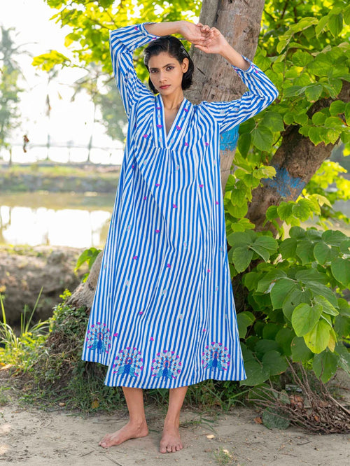 Dress Sandalwood "Blue Stripes Peacock"