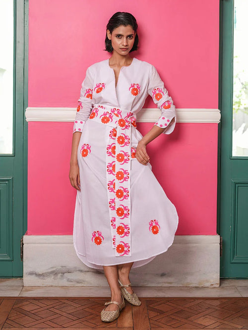 Amethyst Kaftan Gujarat Birds pink/orange