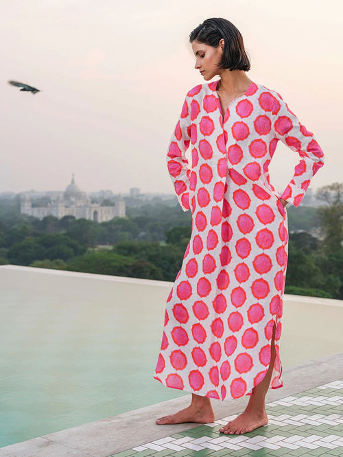 Amethyst Kaftan Linen Ikat pink