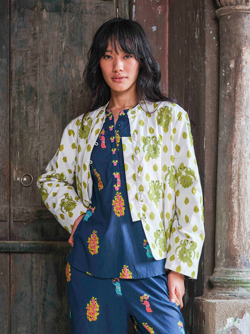 Comfrey Jacket Dots Lime "Gujarat Bird Bestickung"