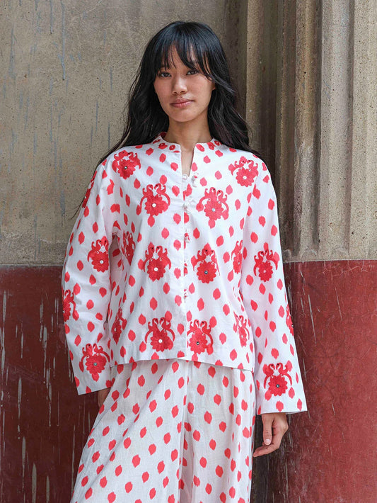 Comfrey Jacket Dots Red "Gujarat Bird Bestickung"