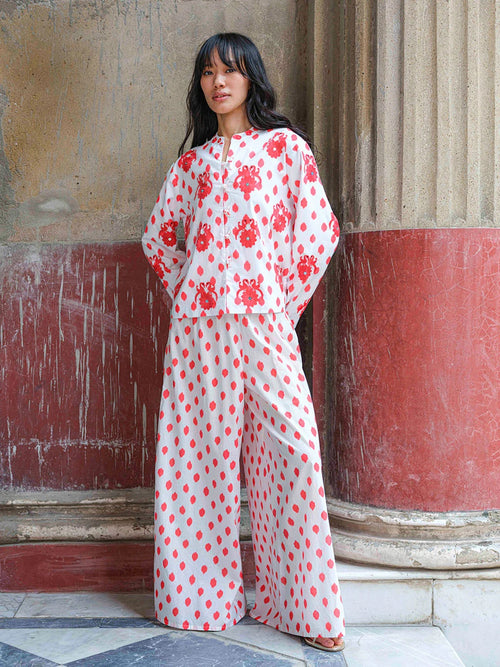 Comfrey Jacket Dots Red "Gujarat Bird Bestickung"