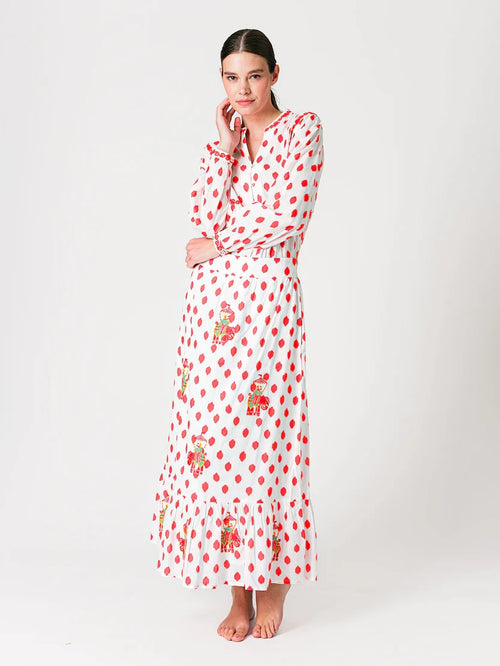 Goldenseal Skirt Dots Red, Elefantenstickerei