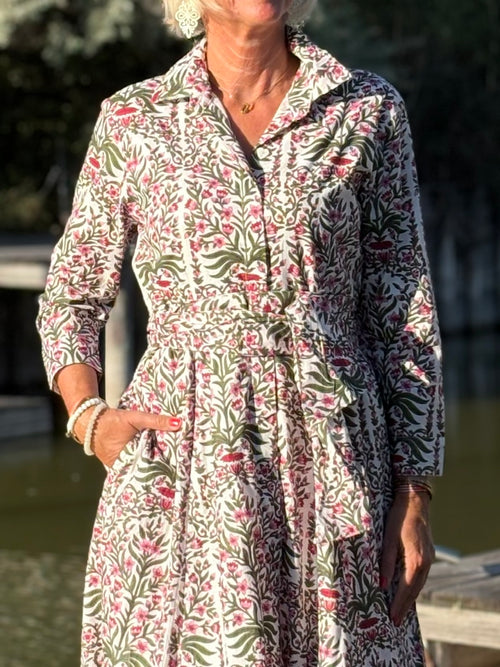 Hemdblusen Dress "Lovley" Indian Flower khaki/pink