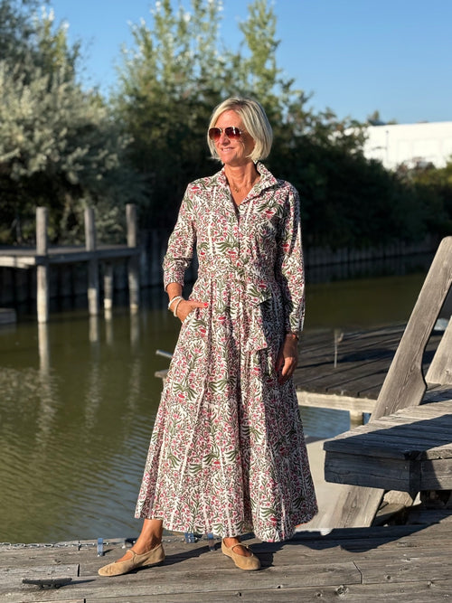 Hemdblusen Dress "Lovley" Indian Flower khaki/pink