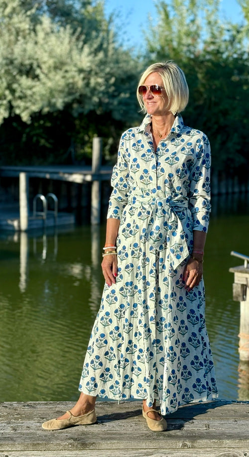 Hemdblusen Dress "Lovley" Indian Flower white/blue