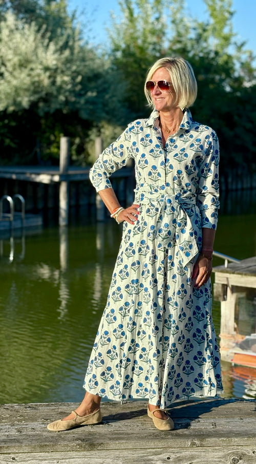 Hemdblusen Dress "Lovley" Indian Flower white/blue