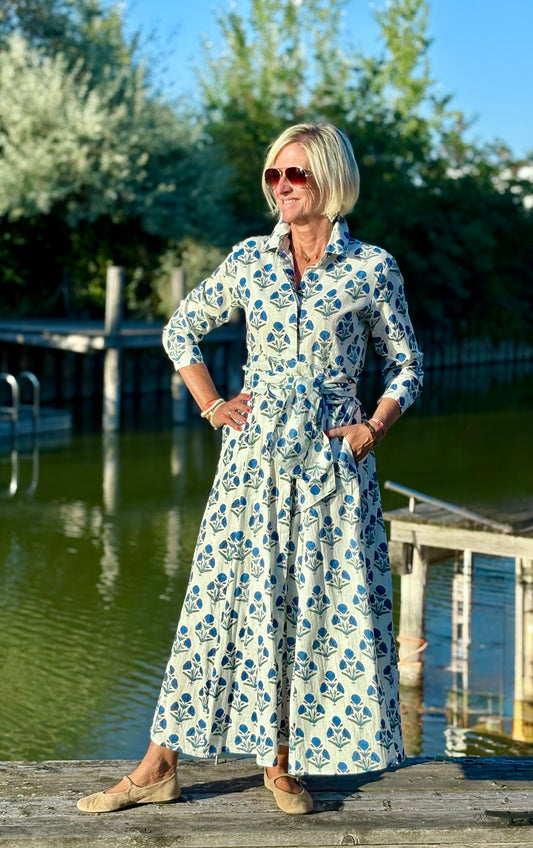 Hemdblusen Dress "Lovley" Indian Flower white/blue