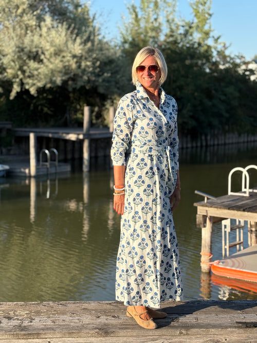 Hemdblusen Dress "Lovley" Indian Flower white/blue