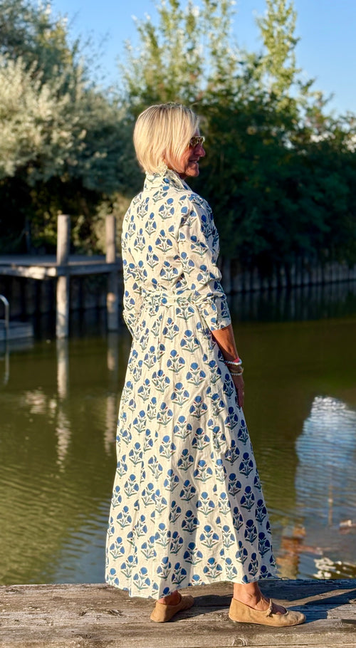 Hemdblusen Dress "Lovley" Indian Flower white/blue