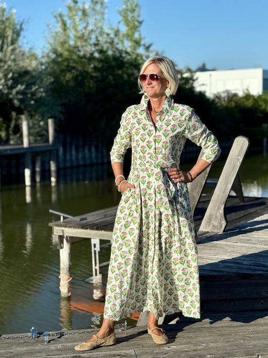 Hemdblusen Dress "Lovley" Indian Flower white/green/pink