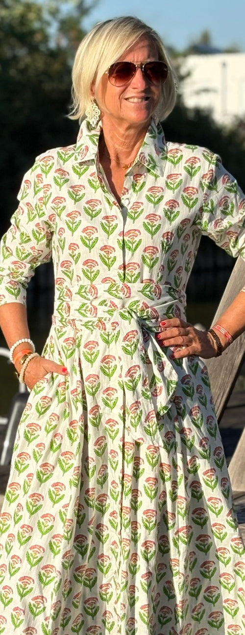 Hemdblusen Dress "Lovley" Indian Flower white/green/pink