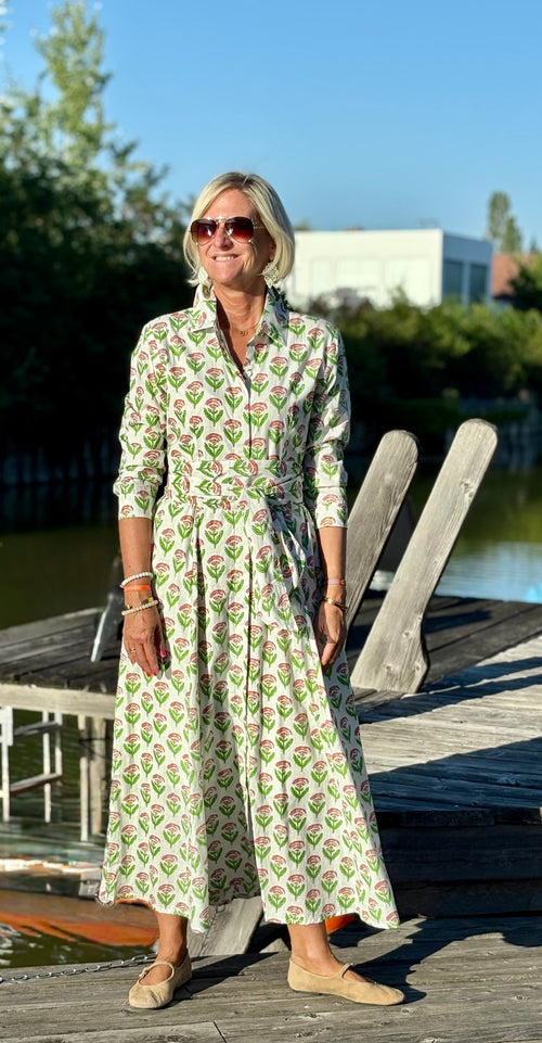 Hemdblusen Dress "Lovley" Indian Flower white/green/pink