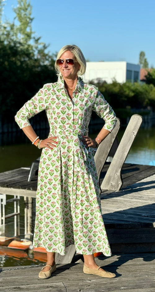 Hemdblusen Dress "Lovley" Indian Flower white/green/pink