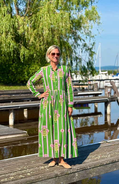 Long Dress "Niki" Flower green/pink
