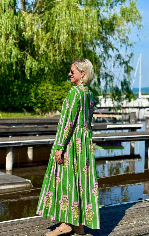 Long Dress "Niki" Flower green/pink