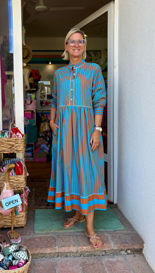 Maxi Dress "Niki" Stripes brown/turquoise