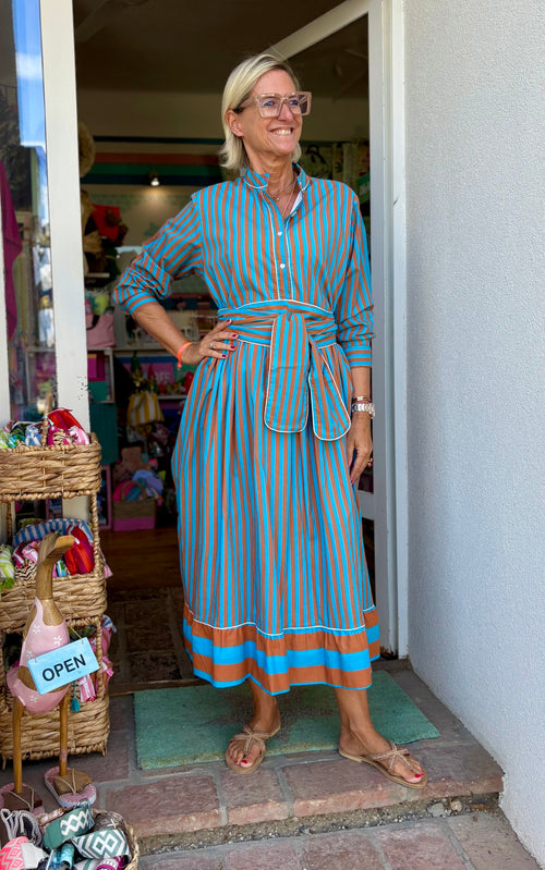 Maxi Dress "Niki" Stripes brown/turquoise