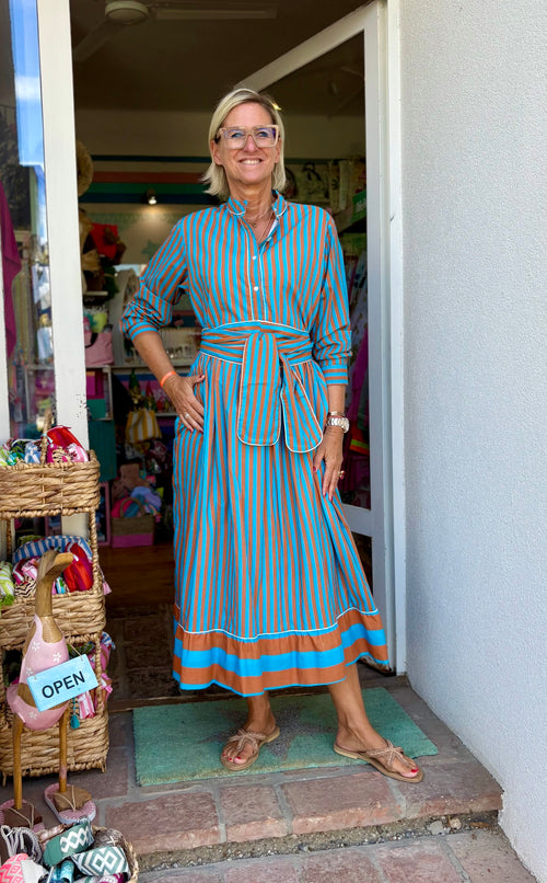 Maxi Dress "Niki" Stripes brown/turquoise