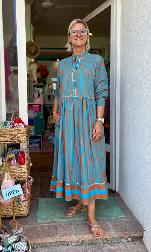Maxi Dress "Niki" Stripes brown/turquoise