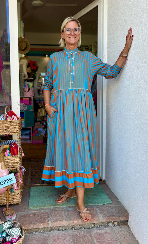 Maxi Dress "Niki" Stripes brown/turquoise