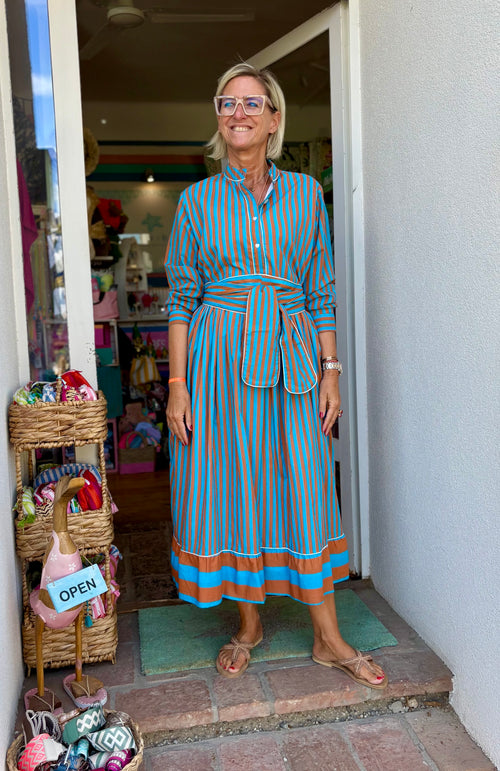 Maxi Dress "Niki" Stripes brown/turquoise