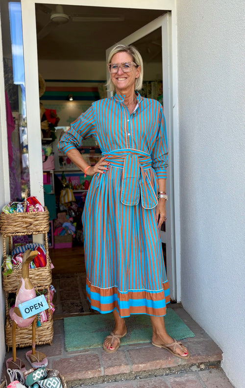 Maxi Dress "Niki" Stripes brown/turquoise