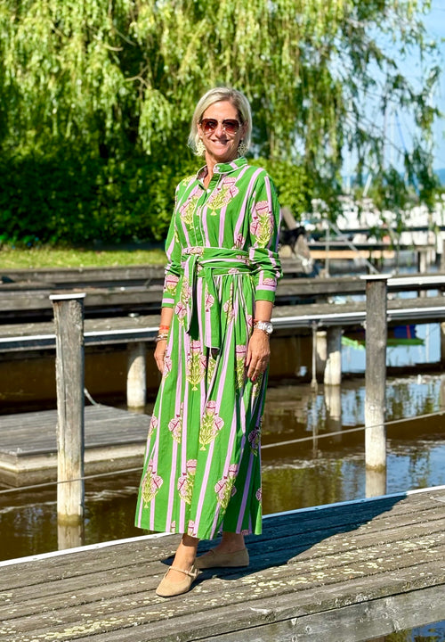 Long Dress "Niki" Flower green/pink