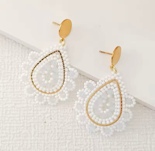 Ohrstecker Beads " Drops Pure White"