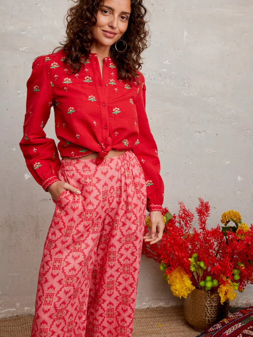 Hose Fennel coral ikat