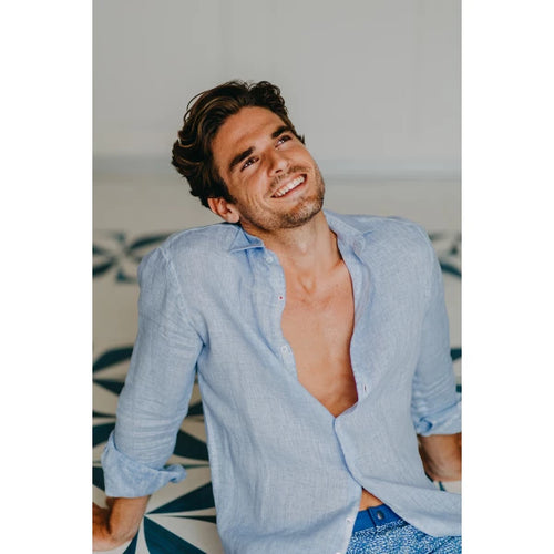 Leinen Hemd Positano light blue