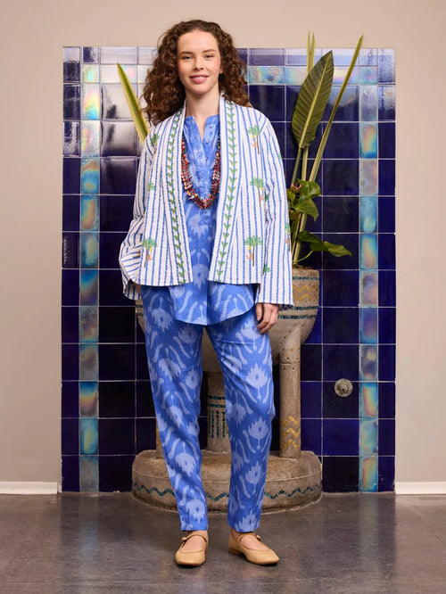 Galangal Jacket Blue Stripes Palm Embroidery
