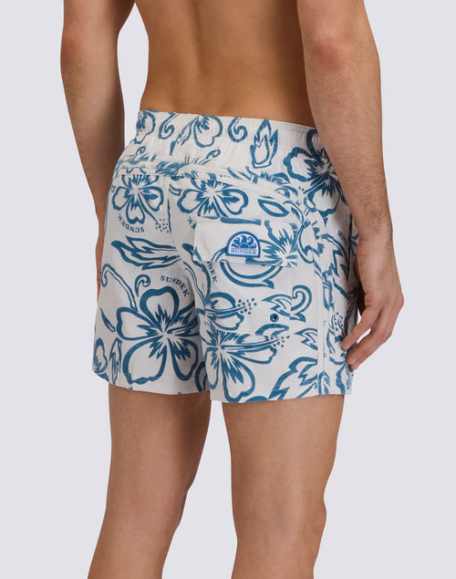 Sundek Boardshort Goldenwave Hibiscus Samtprint white/blue