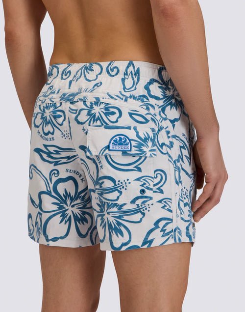 Sundek Boardshort Goldenwave Hibiscus Samtprint white/blue