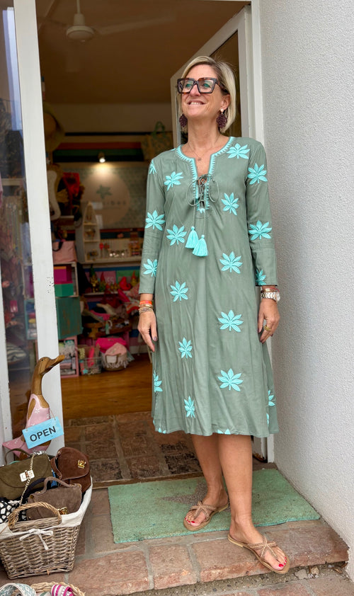 Gloria Dress short Lotus khaki/Aqua