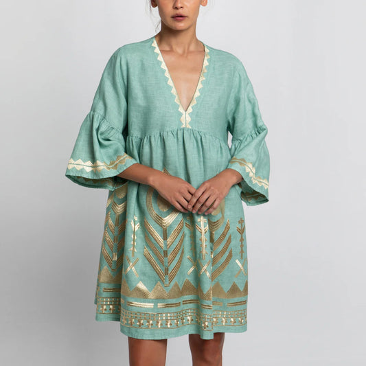 Short Dress Mykonos Feather 2.0 seagreen/gold