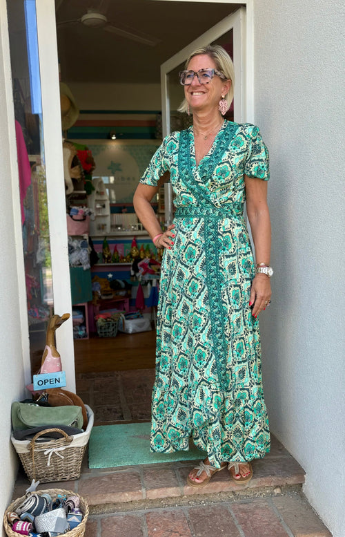 Seiden Wickeldress Jeanne Print Petrol