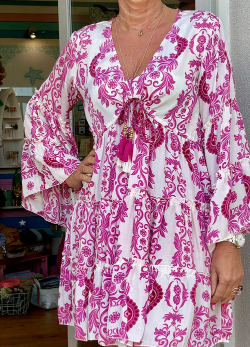 Seidendress short "Easy Doing" Print white/pink