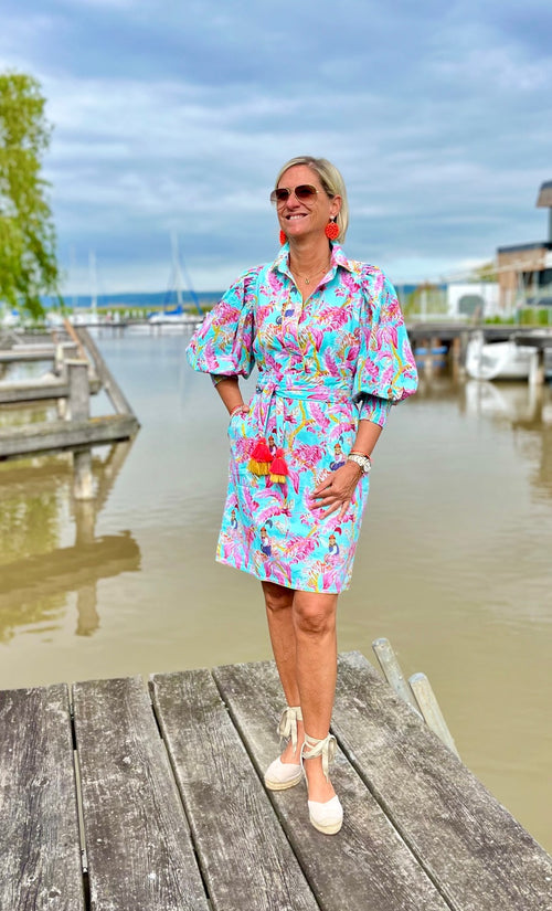 Short Dress "Turquoise Monkey"