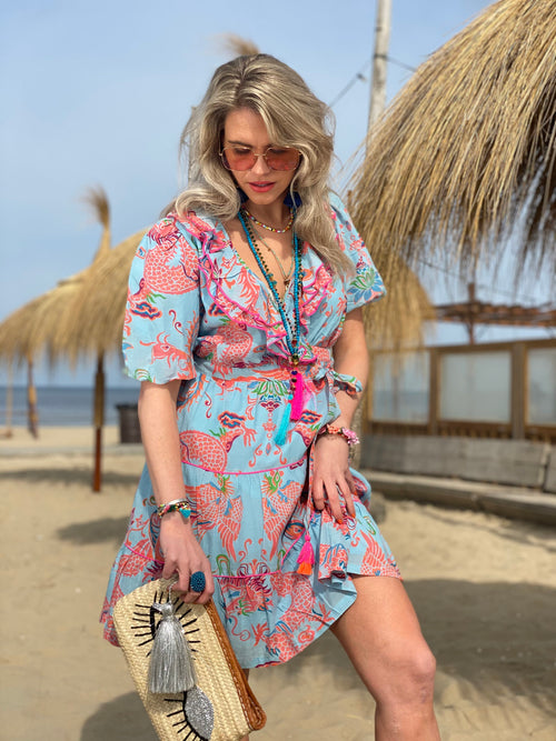 Wrap Dress Oriental Dragon blue