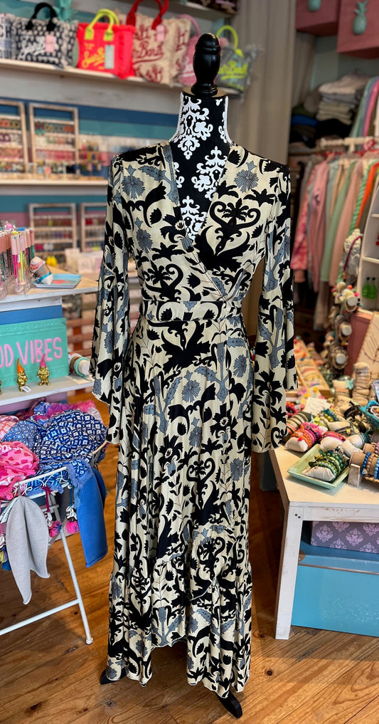 Seiden Maxidress Lisboa black Flower