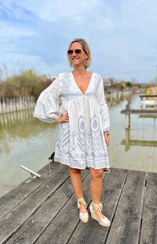 Dress Mykonos Feather short white/grey