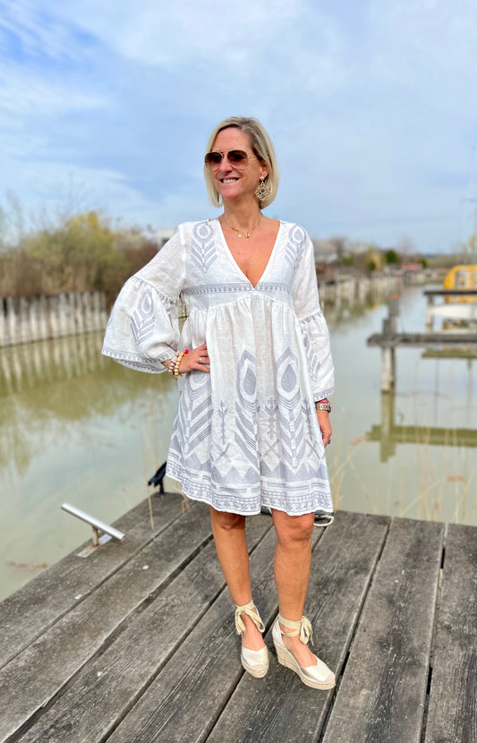 Dress Mykonos Feather short white/grey