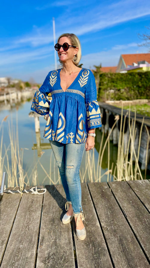 Tunika Mykonos Feather indigo/gold