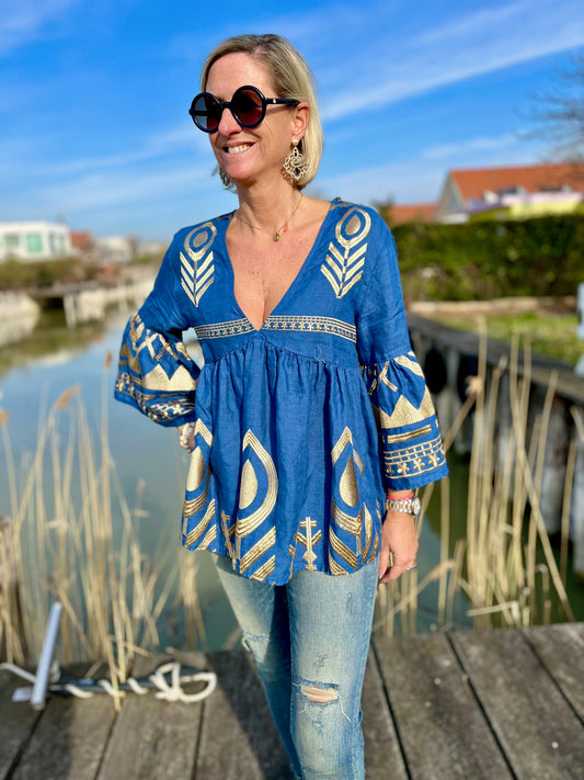 Tunika Mykonos Feather indigo/gold