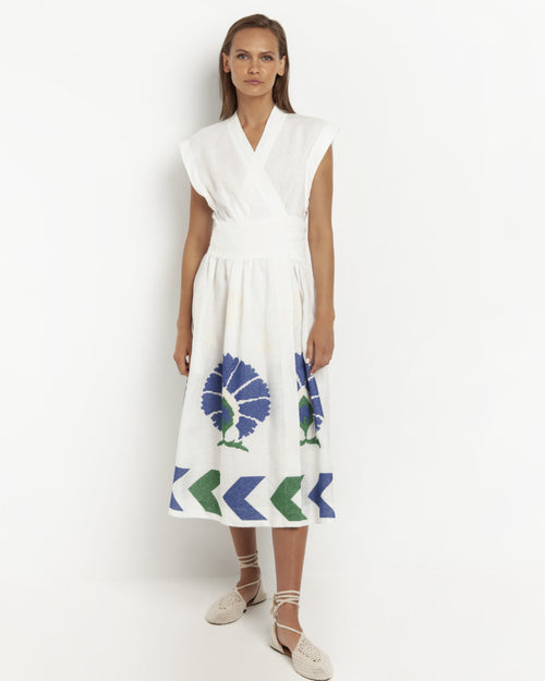 Wrap Dress Peacock weiß/grün/blau