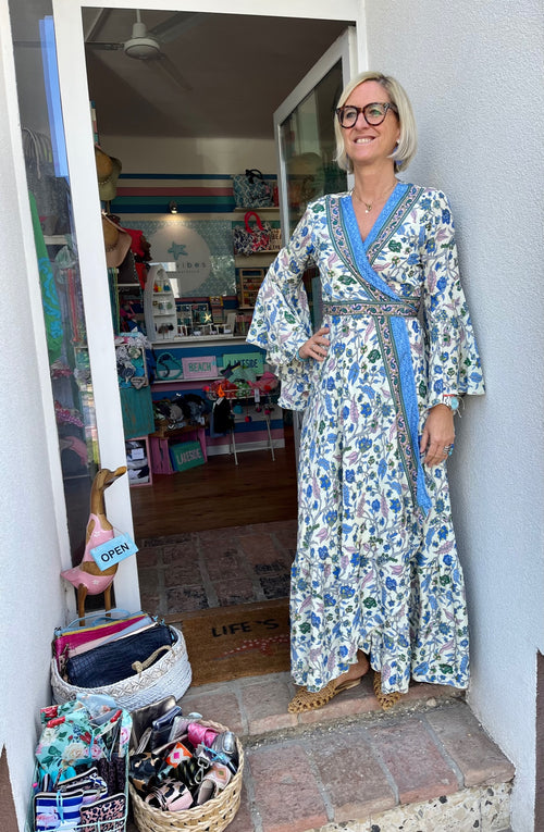 Seiden Maxidress Lisboa Blue Flower