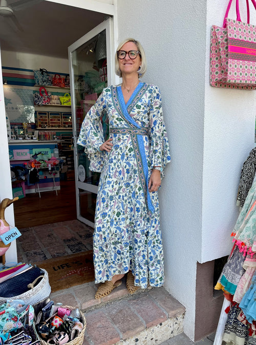 Seiden Maxidress Lisboa Blue Flower