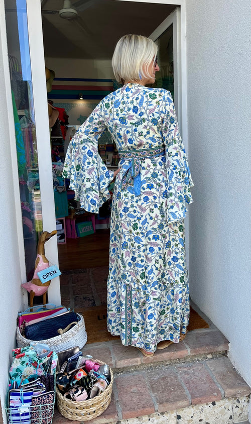Seiden Maxidress Lisboa Blue Flower