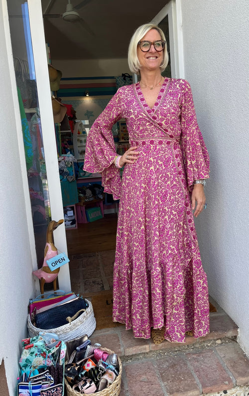 Seiden Maxidress Lisboa pink/beige